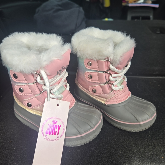 Juicy Couture Pink and Gray Fur-Lined Boots - Picture 1 of 6